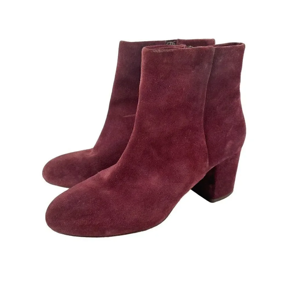 Splendid Ankle Boots Red Suede Leather Size 8.5 Side Zip Almond Toe Medium Heel